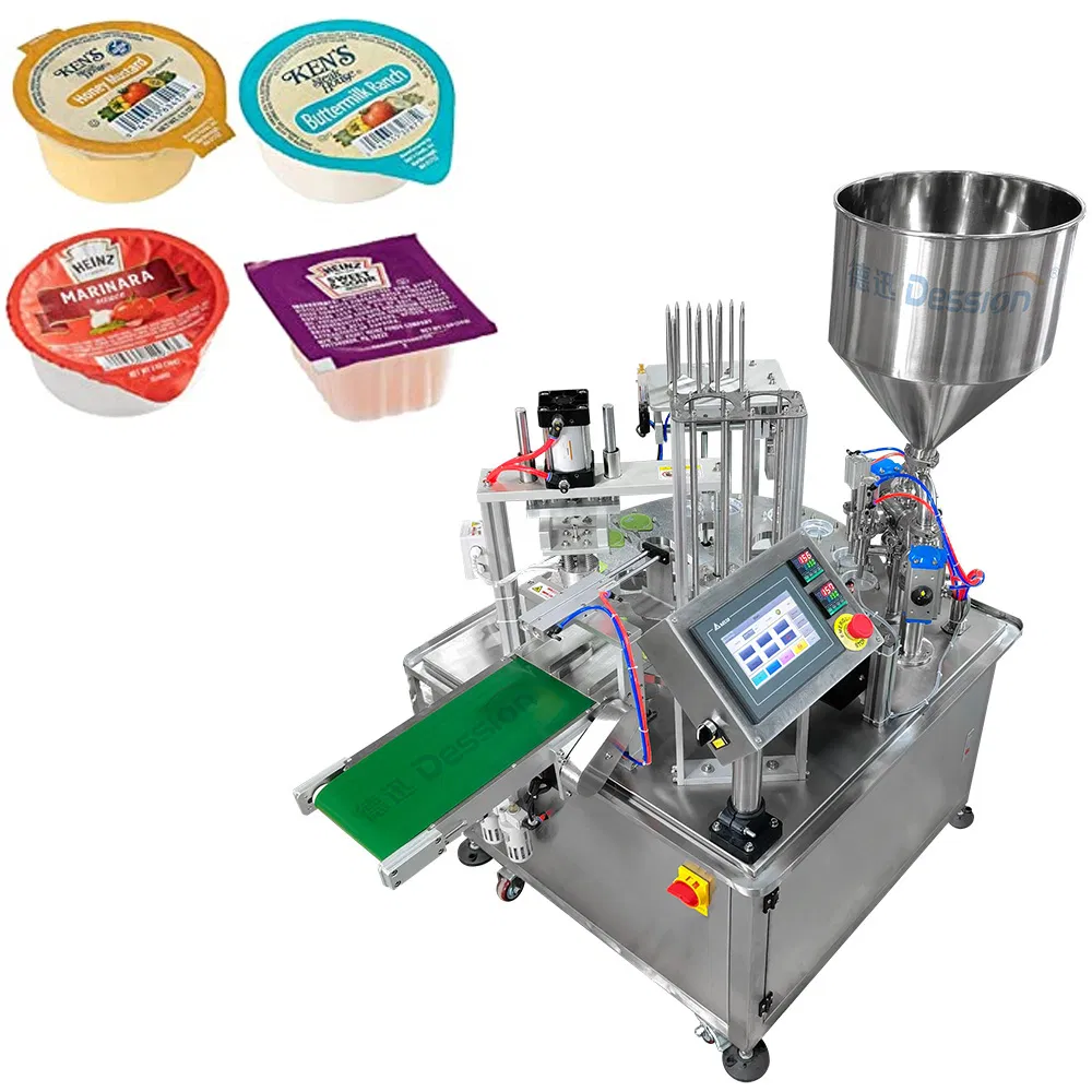 Automatic Small Cup Filling Sealing Liquid Packing Machine Price with Ice Cream/Syrup/Sauce/Tomato Paste/Oil/Dipping Sauce/Ketchup/Hummus/Mustard Factory