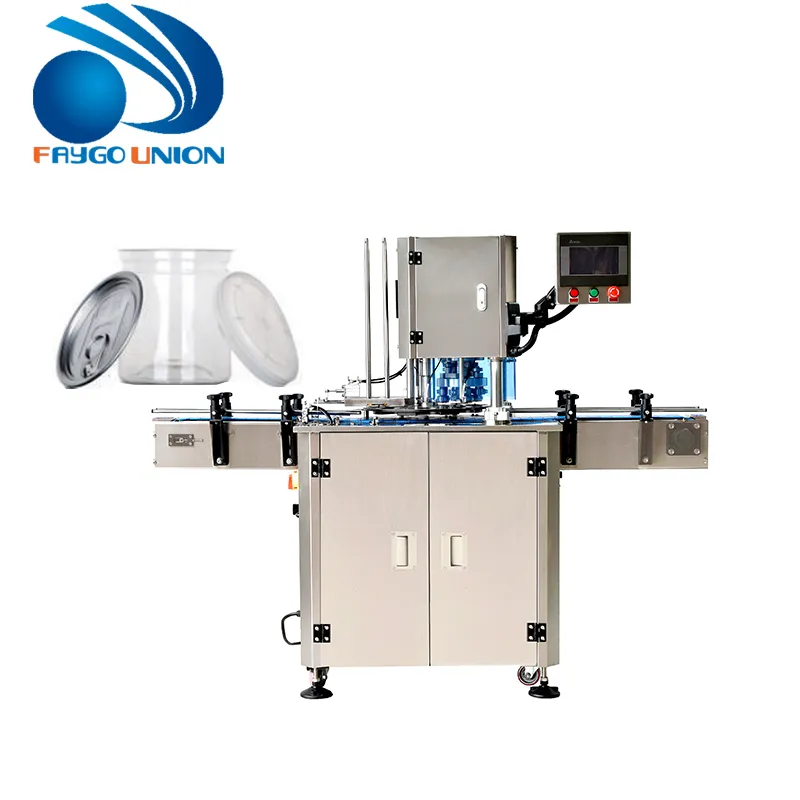 Factory Price Automatic Plastic Pet Cup Soda Beverage Water Bottle Sealer Metal Tuna Tin Can Sealing Machine Canning Packing Capping Labeling Machine for Sale