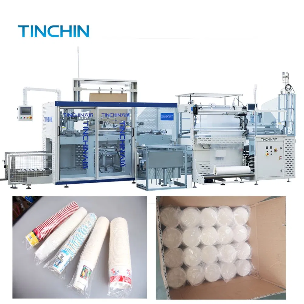 Full Automatic Double Single Wall Coffee Drink Paper Plastic Cup Bowl Lids Packing and Case Erector Tape Sealing Machine Packaging Machine Making Machine
